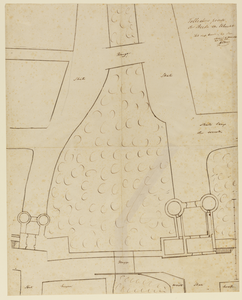 214350 Plattegrond van de Tolsteegpoort met twee doorgangen, de Oudegracht en de aangrenzende straten te Utrecht. ...